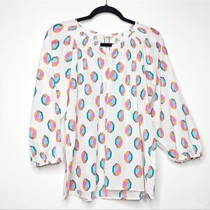 Tucker NYC Classic Blouse Pearl Geo in Silk Cotton Smock Collar Neck Top Luxury